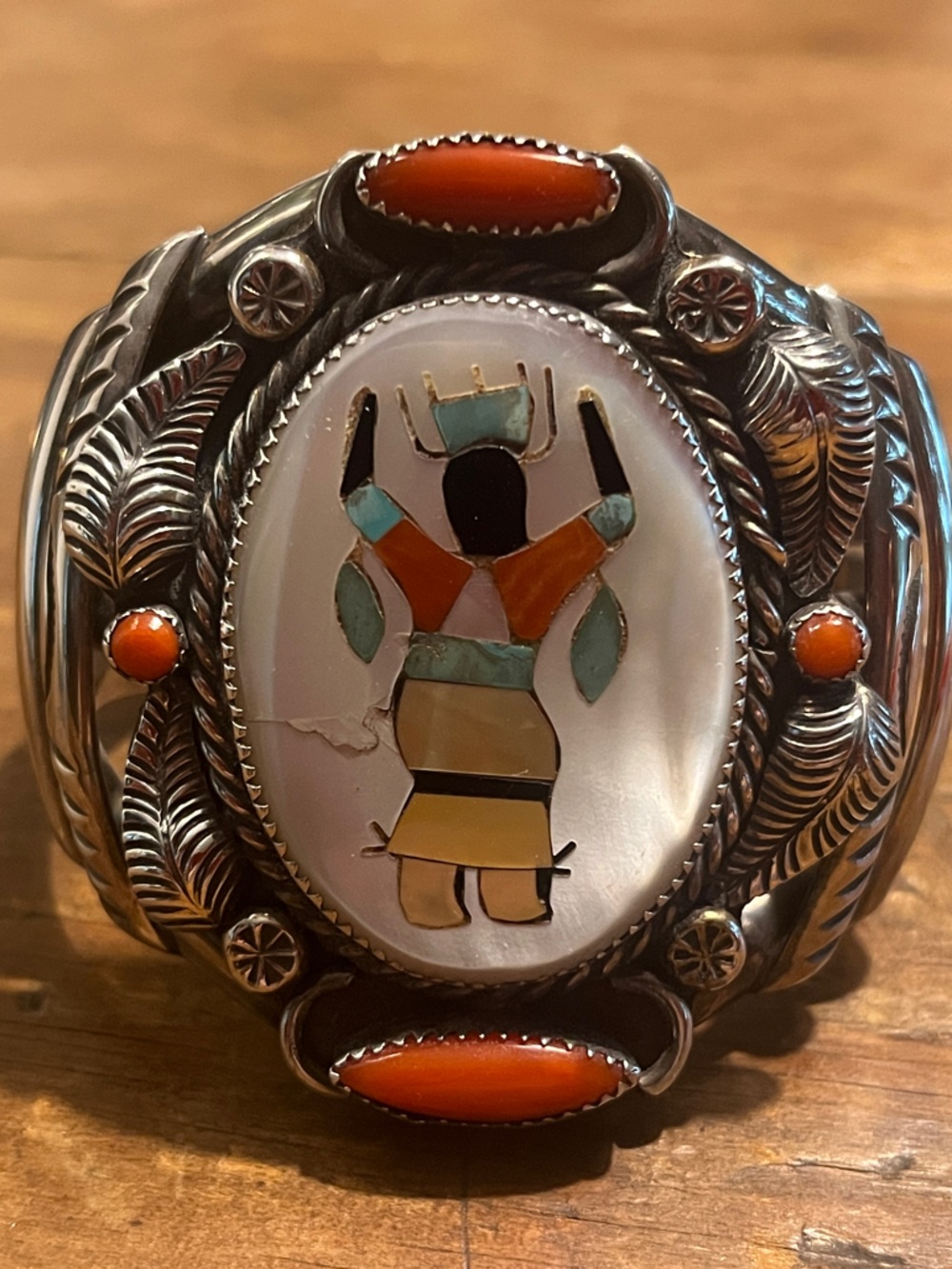Sterling Silver Inlay Cuff Bracelet. Signed by artist Walter Mitchell